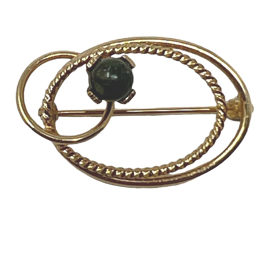 Vintage Danecraft Oval Brooch Gold Filled Green Faux Jade Bead 1/20 12K GF